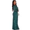 Women Sequins Splice Dress V Neck Full Sleeve A Line Evening Dresses Party Solid High Waist Long Skirts Office Lady Prom