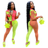 FAGADOER Neon Color Patchwork Two Piece Set Women Button Up Full Sleeve Top And Leggings Outfits Autumn Club Birthday Tracksuits