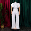 Elegant Pleated Jumpsuits & Rompers for Women V Neck Ruffles Belt Waisted High Waisted Floor Length Luxury Birthday Party Outfit