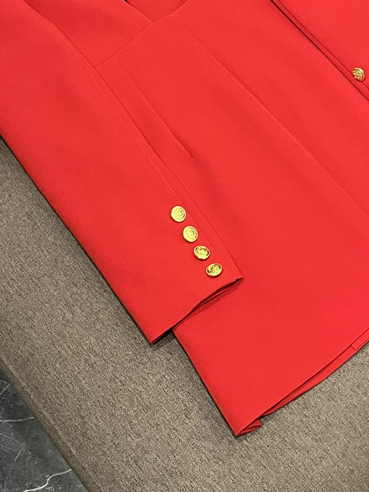 TWOTWINSTYLE Solid Hollow Out Blazer For Women Shawl Collar Long Sleeve Tunic Spliced Button Temperament Blazer Female KJA501707