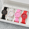 4PCs/Set Women Silicone Watch White Pink Red Black Colors Quartz Watch Set