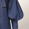 Gymystars New Trendy Imitation Denim Blouse Tops for Women Long Puff Sleeves Bow-Embellished High Neck Women's Autumn Shirts