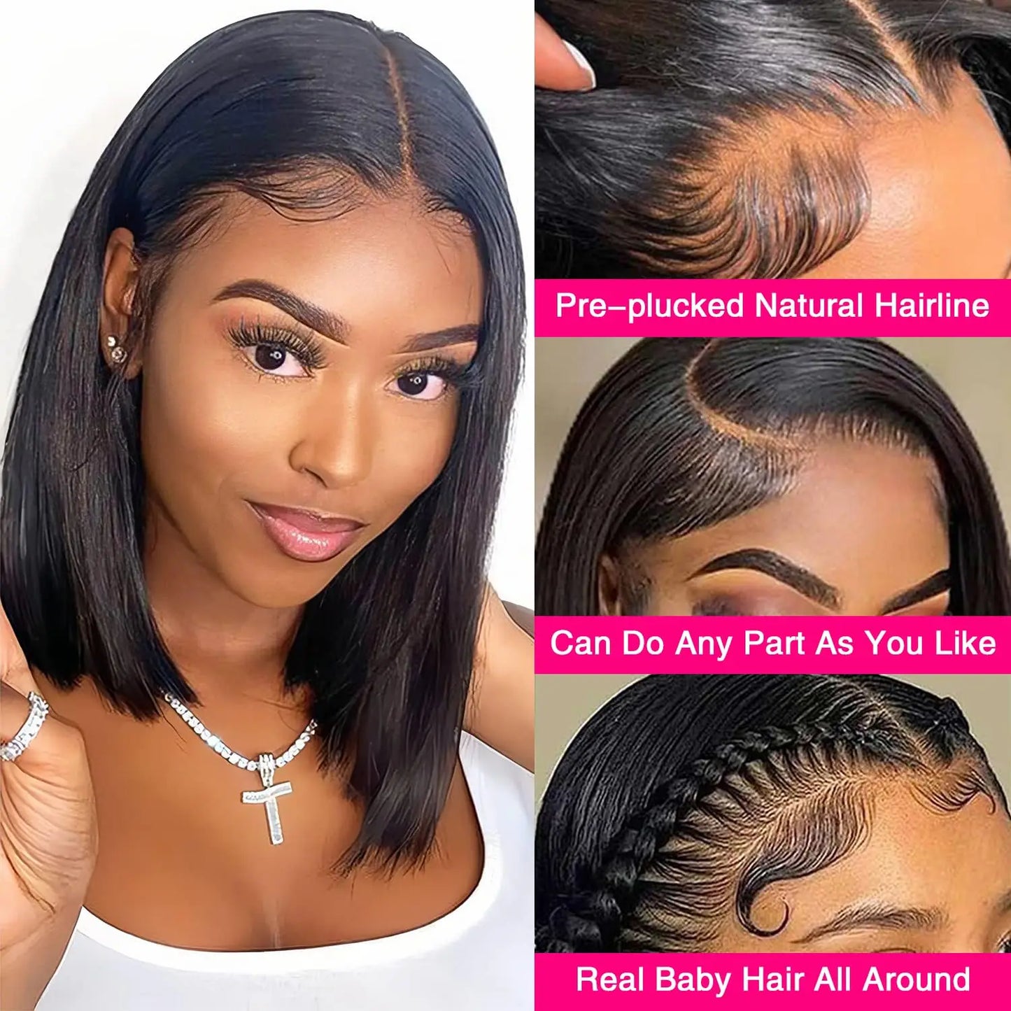 Dark Purple Bob Lace Front Wigs Human Hair Colored 13x4 Lace Frontal Short Straight Purple Bob Wig Pre Plucked with Baby Hair