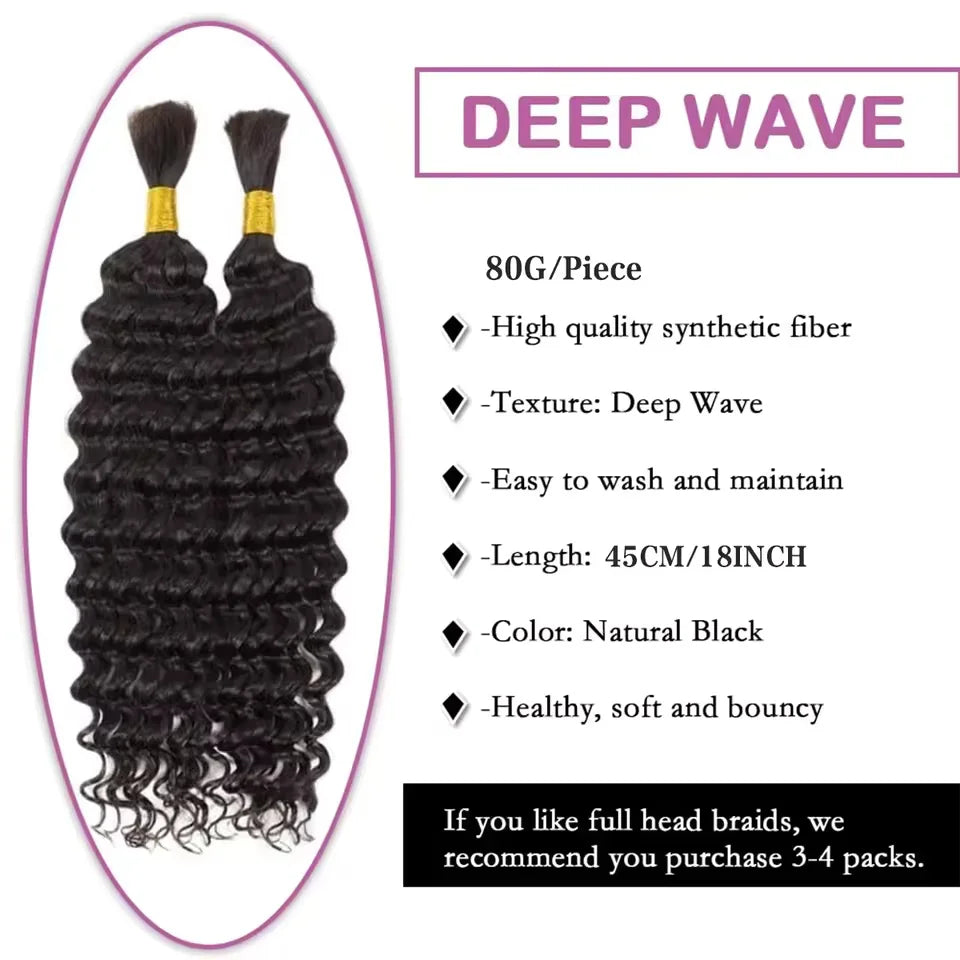 AOSIQUEEN Synthetic Deep Wave Bulk hair For Braiding No Weft Deep Wave For Braiding Micro Faux Braiding Hair for Boho Braids