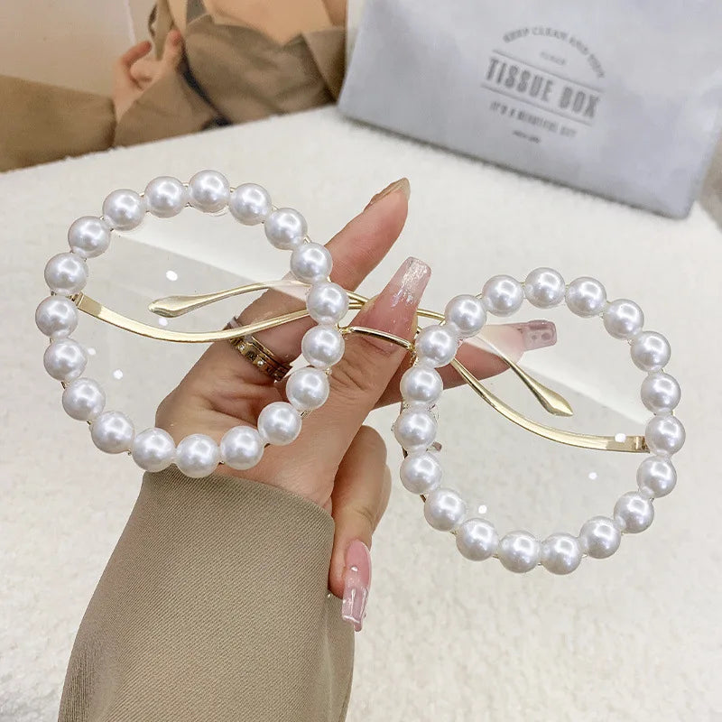 Luxury Pearl Sunglasses 2024 New Fashion Metal Frame Round Sun glasses Brand Designer Sunglasses UV400