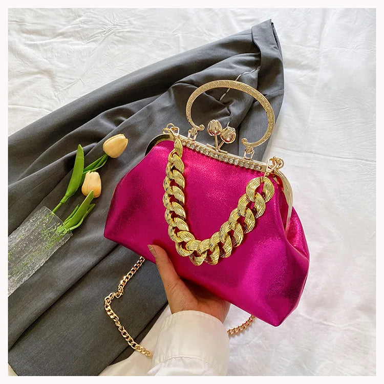2024 Luxury Women Gold Green Chain Messenger Bags PU Leather Shoulder Bags Shell Clip Designer Handbag And Purse Wedding Clutch