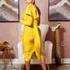 CMYAYA Women One Shoulder Skew Neck Bow Splicing One Long Sleeve Bodycon Midi Dress 2022 Sexy Party Prom Evenging Summer Dresses