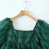 2024 Sweet Green Gingham Plaid Organza Ball Gown Dress Puff Sleeve Retro Women Swing Short Princess Robe Fairy Cake Vestidos