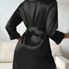 Solid Satin Night Robe Long Sleeve V Neck Robe With Belt Women's Sleepwear