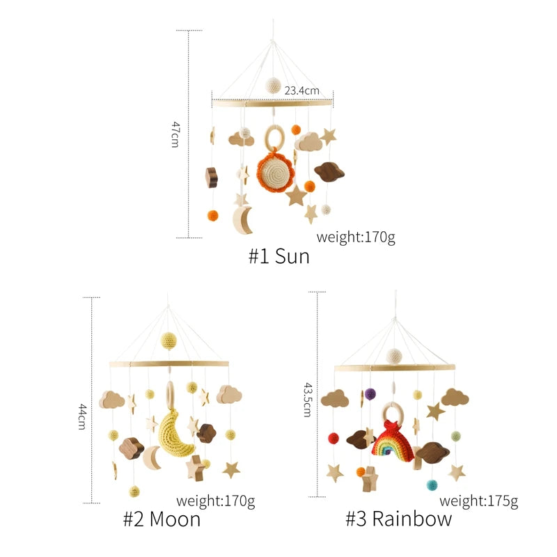 Crib Mobile Bed Bell Wooden Baby Rattles Soft Felt Cartoon Animal Bed Bell Newborn Music Box Hanging Toy Crib Bracket Baby Gifts