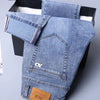 Spring Men's Light Blue Slim Jeans Stylish Casual Stretch Fabric Denim Pants Classic Trousers Smoke Gray