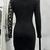 Evening Dresses for Women 2022 New Elegant Sexy Party Wedding Guest Glitter Contrast Lace Cutout Long Sleeve Bodycon Mini Dress