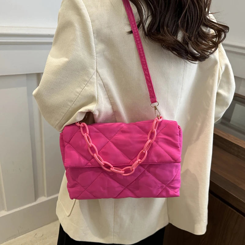 Acrylic Chain Crossbody Square Bags Casual Flap Women Commute Bags Quilted All-match Winter Large Capacity for Girls Shopping