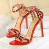 Summer Women Roman High Heels Rivets Studded Sandals Stiletto Gladiator Pumps Open Toe Luxury Shoes Hollow One-word Buckle 267-2