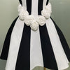 2025New Women Flower Decoration Strapless Black White Stripe Bandage Short Dress Cocktail Party Elegant Evening Club Party Dress