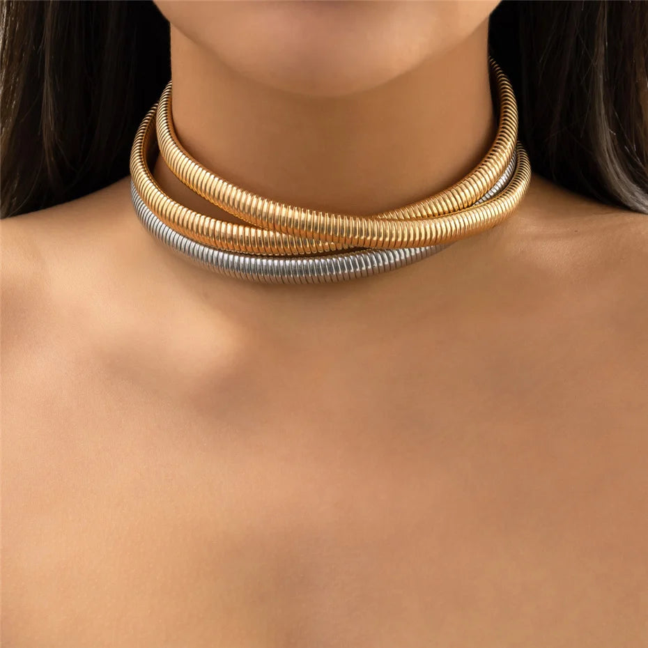 Ingemark Exaggerated Chunky Heavy Metal Twisted Torques Choker Necklace for Women Spiral Big Chain Grunge Jewelry Steampunk Men