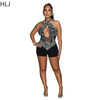 HLJ Gold Woman Evening Party Outfits Rhinestone Crystal Luxury Jumpsuits Women Corset Patchwork Bodycon Rompers Elegant Sexy