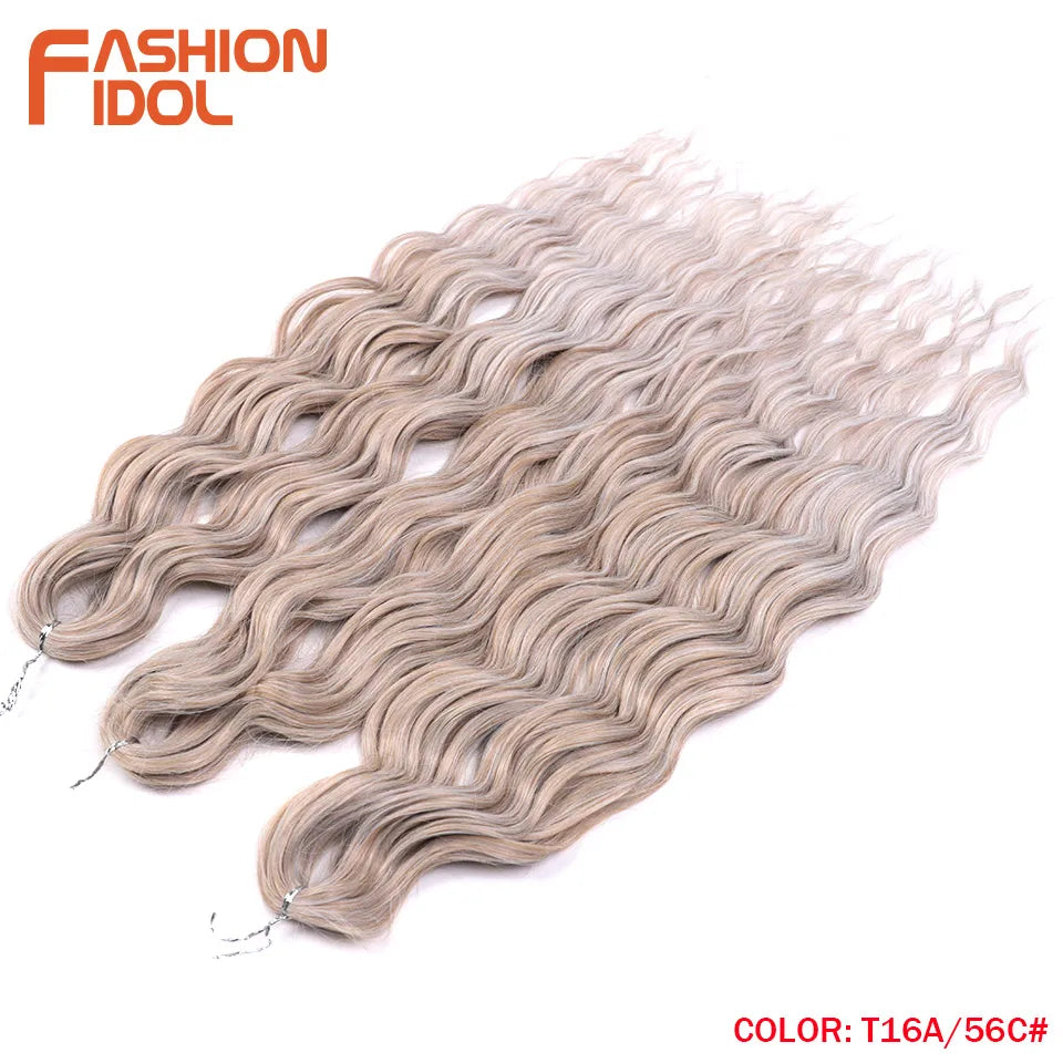 FASHION IDOL 24 Inch Synthetic Hair Water Wave Braiding Hair Extensions Ombre Rainbow color Deep Wave Curl Twist Crochet Hair