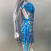 Blue Sequins Shining Diamonds Long Tassel Sleeveless Mini Dress 2 Pieces High Quality Birthday Party Outfit Performances Costume