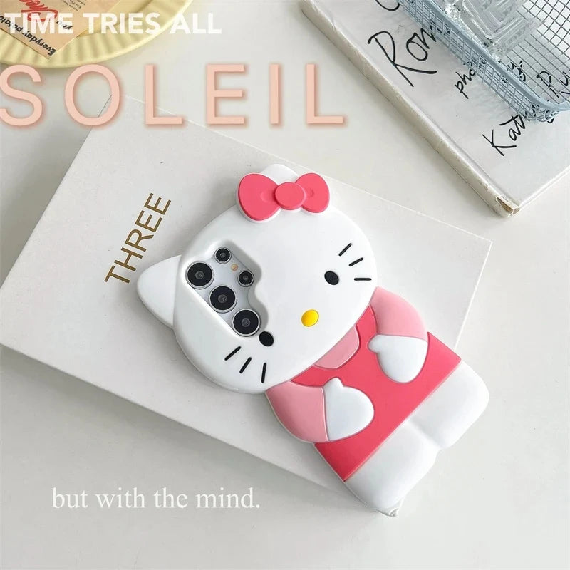For Samsung Galaxy S24 S23 S22 S21 Plus Ultra S20 FE Silicone Bow Pink Hello Kitty Soft Cover Case