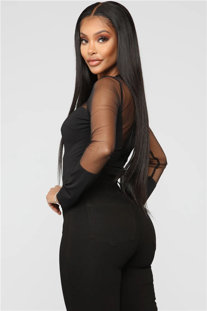 HBLL Sexy Nightclub Outfits Long Sleeve Bodycon Jumpsuits Romper for Women Birthday Outfits Womans Clothing Mesh Bodysuit
