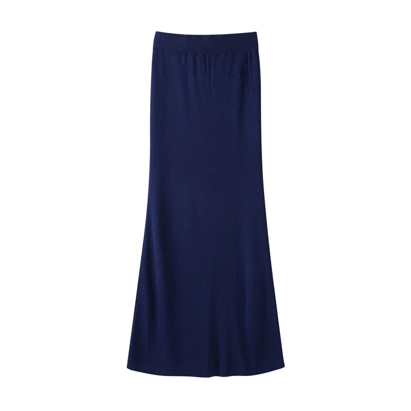 Elegant Knit Vest Suits Women Solid Single Breasted O-neck Sleeveless Slim Waistcoat Bodycon Midi Skirts 2025 Spring Lady Outfit