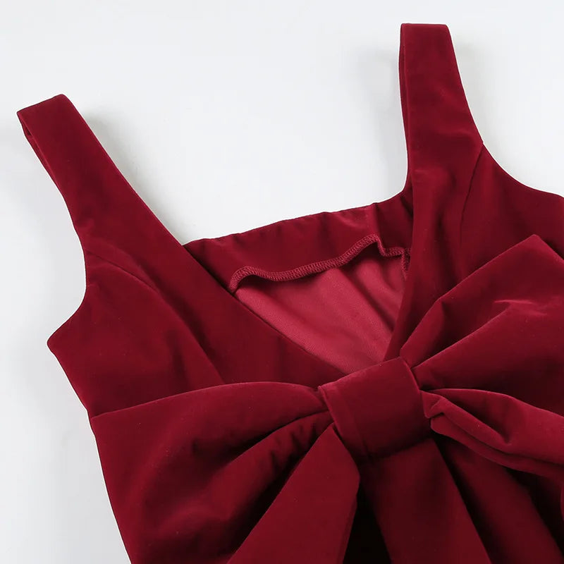 Tuularose Red Bow Dress Women's Sexy Backless Slim Tank Top A Line Dress Sleeveless Spaghetti Straps Luxury Party Evening Dress