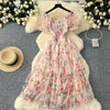 Elegant Slash Neck Vintage Short Puff Sleeve Chic Print Slim Chiffon Dresses French High Street Evening Autumn Mesh Clothing