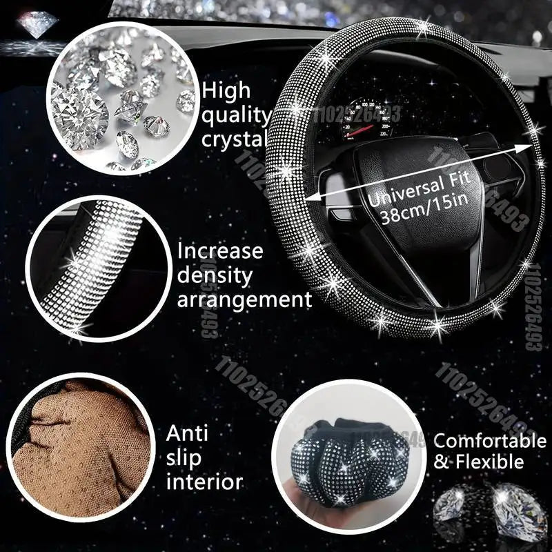 27PCS/Set Women Bling Universal Fit Polyester Steering Cover Shiny License Frame Phone Holder Coasters Tools Car Accessorie