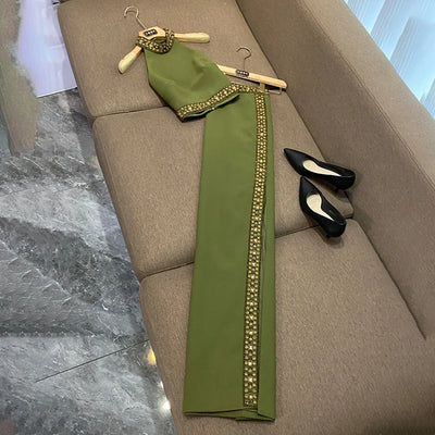TWOTWINSTYLE Elegant Two Piece Sets For Women Camisole Sleeveless Backless Top High Waist Skirt Chic Set Female New KSE526907