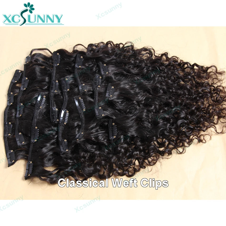 Seamless PU Clip In Hair Extensions Human Hair Water Wave Burmese Weft Clip Ins Extensions Curly 100g/120g/200g/240g