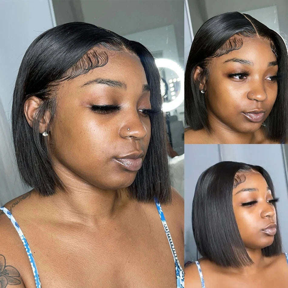 13x4 Bone Straight Lace Frontal Wigs Short Bob Preplucked 4x4 Transparent Lace Front Wig Brazilian 100% Human Hair 12 14 16 Inch