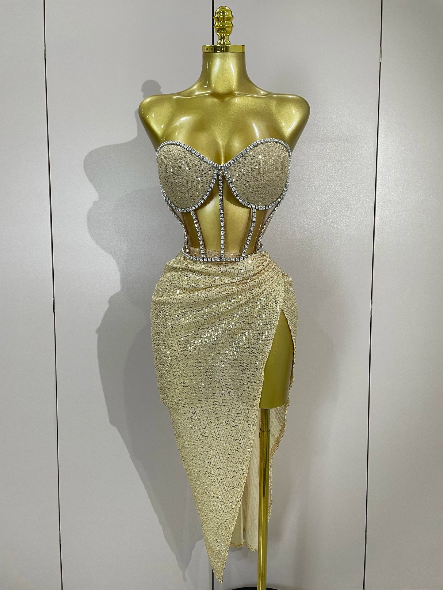 Sparkly Sequins Diamond Birthday Party Two Piece Set Evening Dress 2025 Women Sexy Singer Dancer NightClub Bar Performan Costume