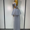 Women Sexy Strapless Pink Mesh Two Pieces Set Prom Gown Celebrate Birthday Nightclub Party Singer Stage Performance Costume