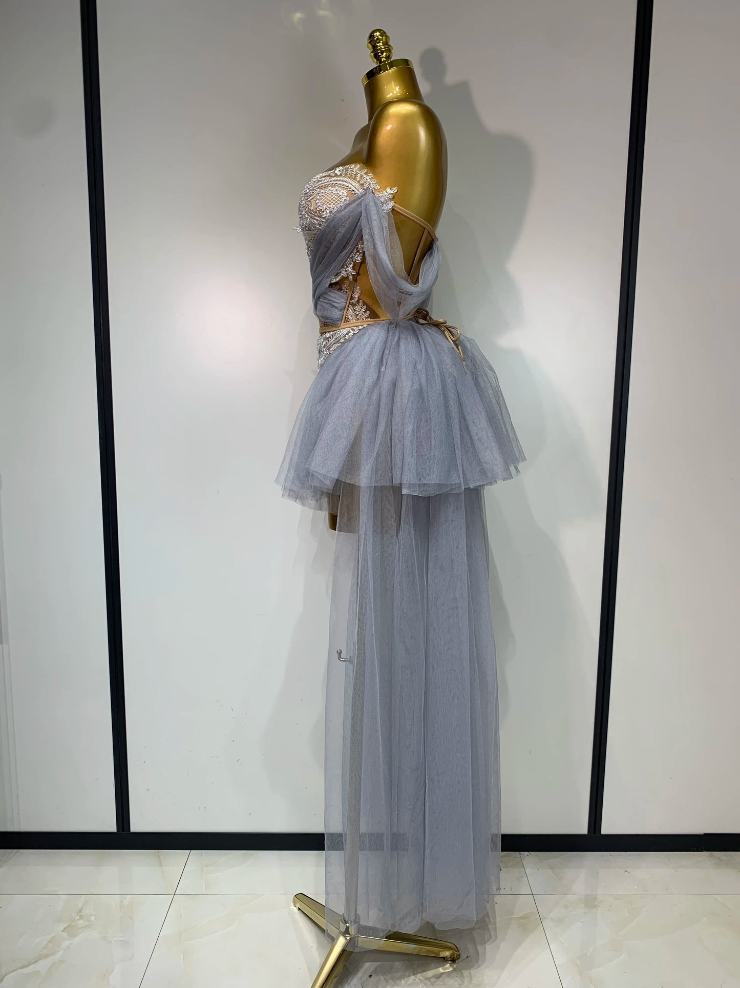 Women Sexy Strapless Pink Mesh Two Pieces Set Prom Gown Celebrate Birthday Nightclub Party Singer Stage Performance Costume