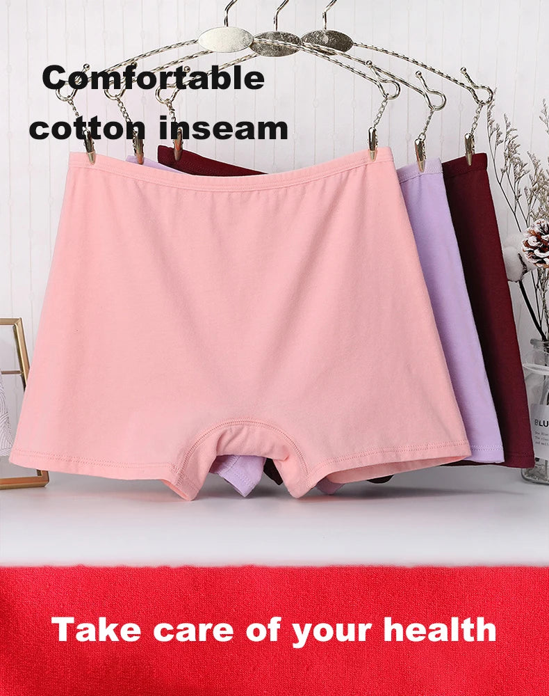 3pcs Cotton Women Panties Lady Plus Size Boxer Underwear High Waist Briefs Solid Color Female Shorts Safety Panty