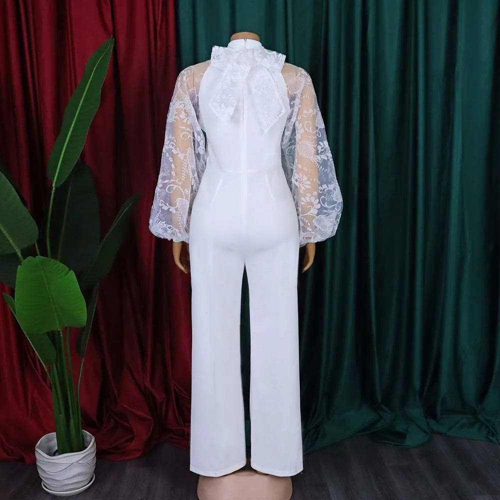 Elegant Jumpsuits for Women Luxury Round Neck Full Sleeve Belt Waisted High Waisted Straight Female Birthday Party Celebrate New
