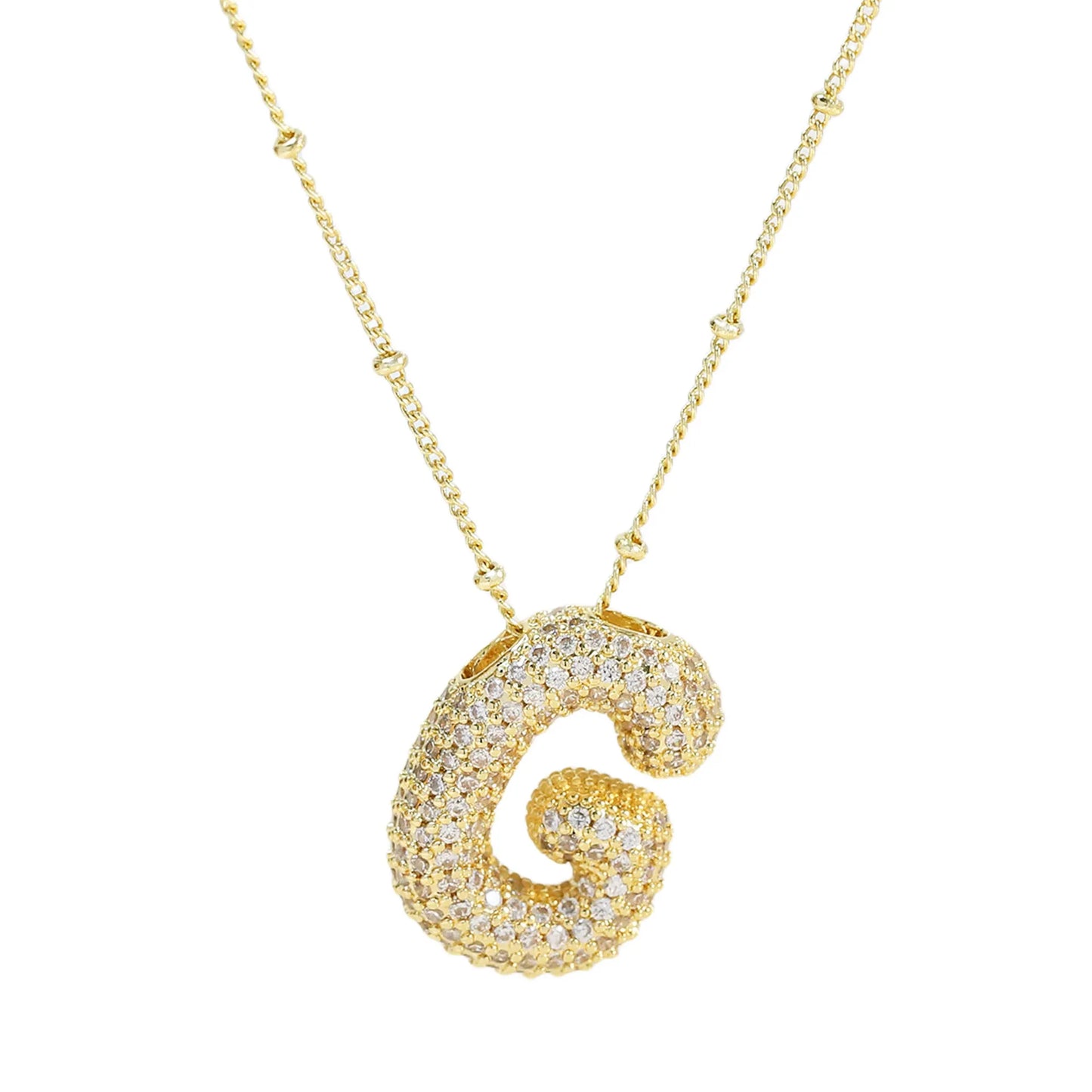 Cubic Zirconia Gold Plated  Bubble Alphabet Letter Necklace Monogram Necklace Balloon Initial Necklace Gifts for Women Girls