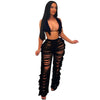 RT Sexy Women Crochet Set Two Pieces Set Halter Backless Top Pants Tassels Knitted 2 Pieces Set Hollow Out Crocheted Beach Set