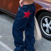 Combhasaki Women's Y2K Vintage Jeans Aesthetic Star Pattern Print Loose Straight Leg Denim Long Pants Casual Low Waist Trousers