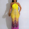 New Gradient Rhinestone Tie Dye Print Halter Mermaid Long Dresses Women Backless Sleeveless Slim Birthday Party Prom Vestidos