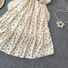 2024 New Summer Flower Print Long Dress Women Vintage Square Neck Ruched Chest Sash Bandage Sundress Party Vestidos