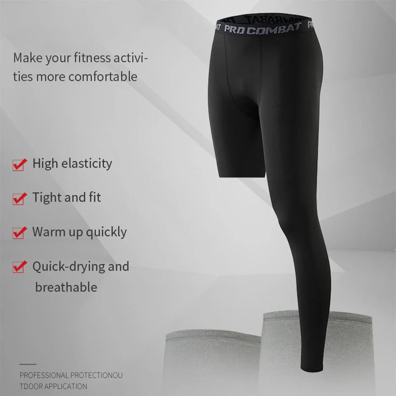 Men Compression Pants Base Layer Exercise Trousers Running Tight Sport Cropped One Leg Leggings Basketball Football Yoga Fitness