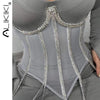 Women's Evening Corset Rhinestone Lace-up Corset Underbust Mesh Bustier Crop Top Bodices Sexy Lingerie Women Body Shaper