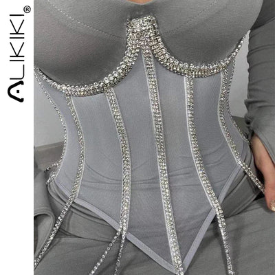 Women's Evening Corset Rhinestone Lace-up Corset Underbust Mesh Bustier Crop Top Bodices Sexy Lingerie Women Body Shaper