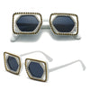 Square Luxury Diamonds Sunglasses Women Punk Fashion Rhinestone Sun Glasses Female Shiny Sexy Yellow Lens Eyewear Shade Handmade