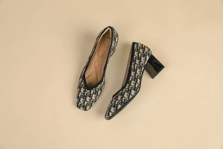 DIMANYU Women Dress Shoes Square Toe 2025 New Knitted High Heel Pumps Women's Fashion Shoes Large Size Women's Spring Shoes