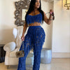 FAGADOER Sexy Hollow Out Tassels Pants Two Piece Sets Women Halter Sleeveless Backless Crop Top + Pants Outfit Female Streetwear