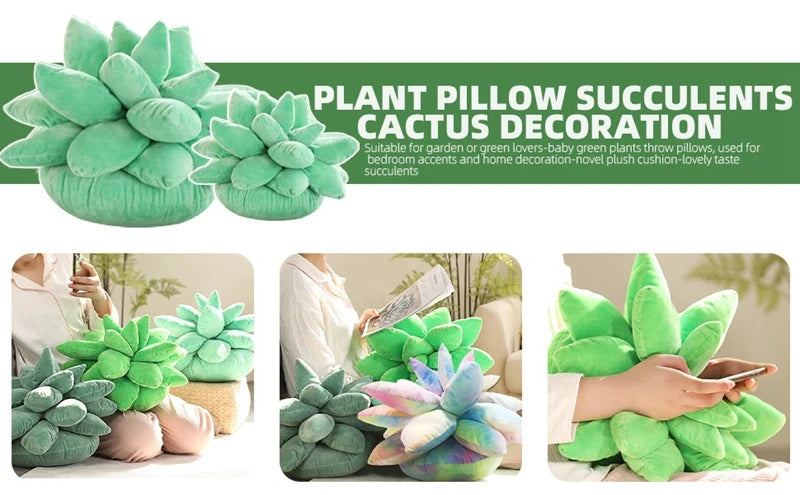 Inyahome 3D Succulent Throw Pillow Cactus Plush Flower Plant Shaped Cushion for Living Room Decor Novelty Decoration Plant Decor