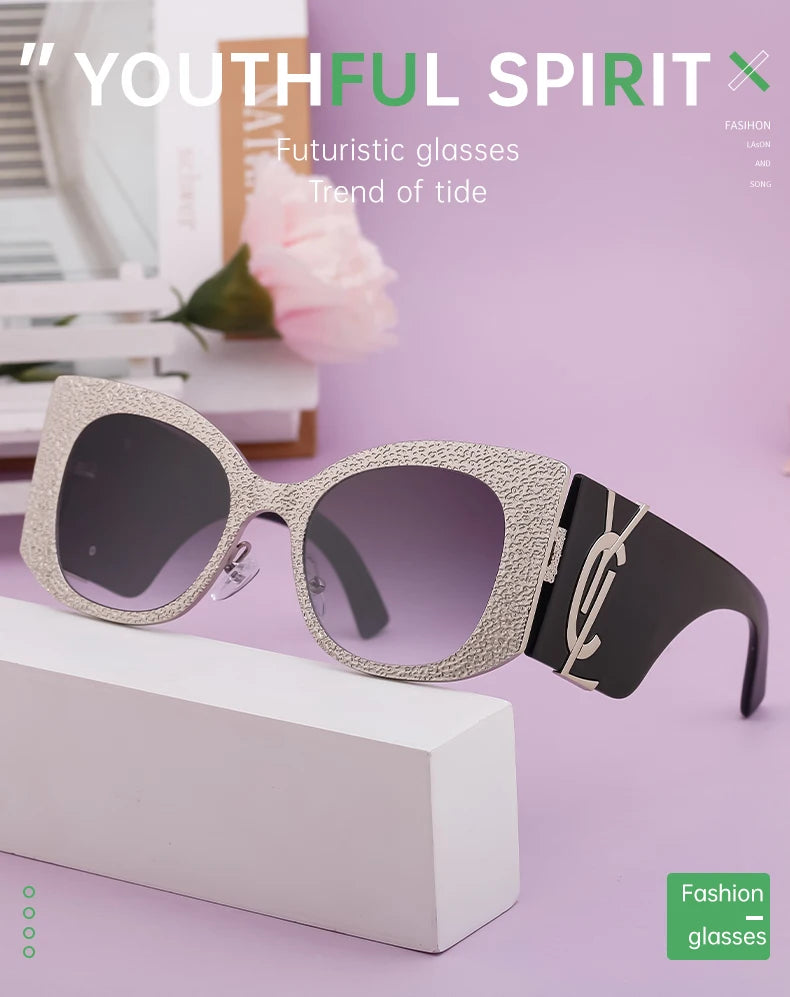 Oversized Cat Eye Sunglasses Women 2024 Luxury Brand Designer Punk Round Sun Glasses For Ladies Trendy Big Frame Eyewear UV400